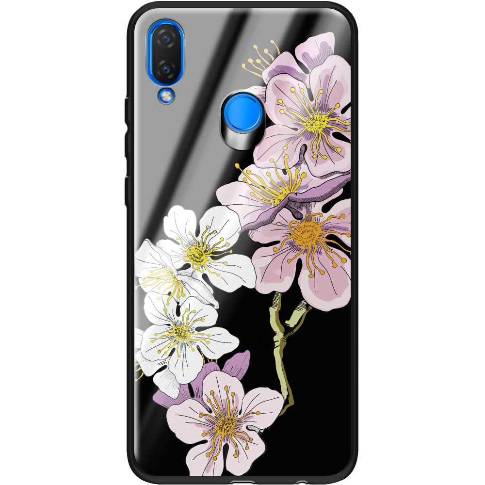 Чехол Boxface Huawei P Smart Plus Cherry Blossom Черный силикон со стеклом (34912-cc4-37724)
