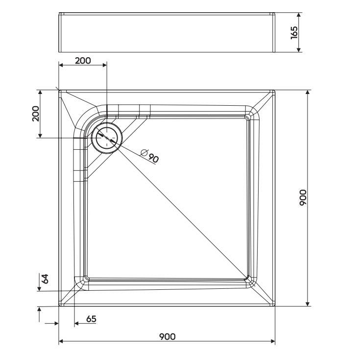 Піддон для душу Kolo FIRST XBK1690000 акриловий квадратний 90x90x16,5 см (82103) - фото 2