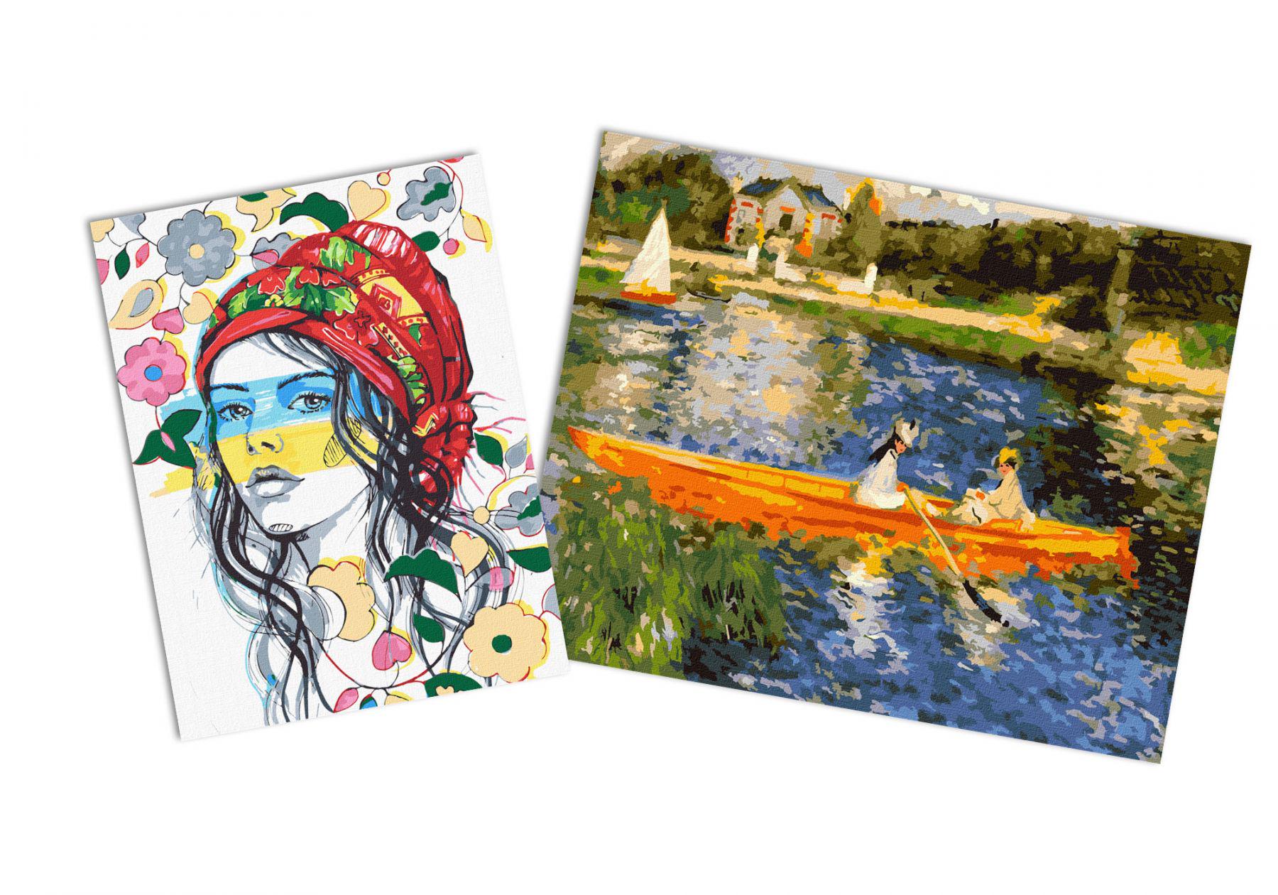 Набор картин по номерам Идейка 2в1 Катание на лодке по Сене 40x50 см KHO2577 и Украинские краски 30x40 см KHO4987 (CKHO8125)