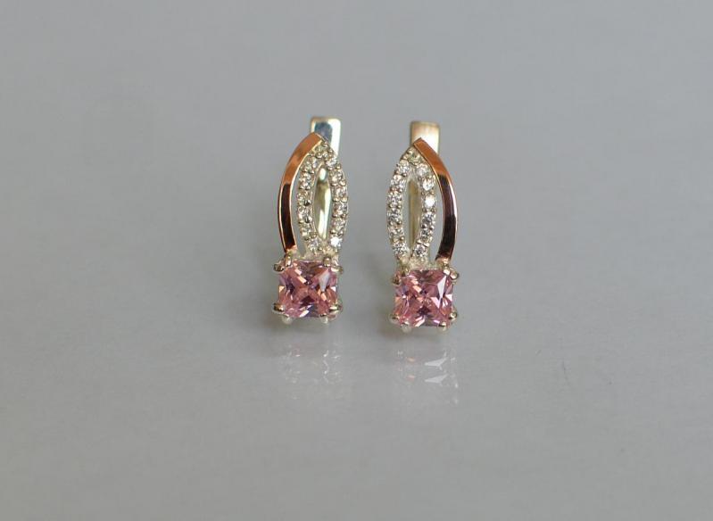 Серебряные серьги Sil с золотыми вставками 136s-2 Розовый (Sil-1236)