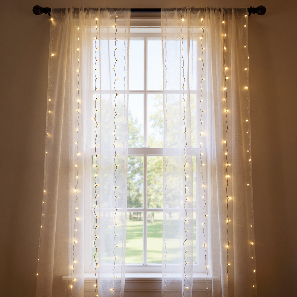 Гирлянда-штора новогодняя сетевая 3х3 м 192LED Белый/Желтый (ZWM33192LEDY) - фото 5 Гирлянда-штора новогодняя сетевая 3х3 м 192LED Белый/Желтый (ZWM33192LEDY) - фото 5