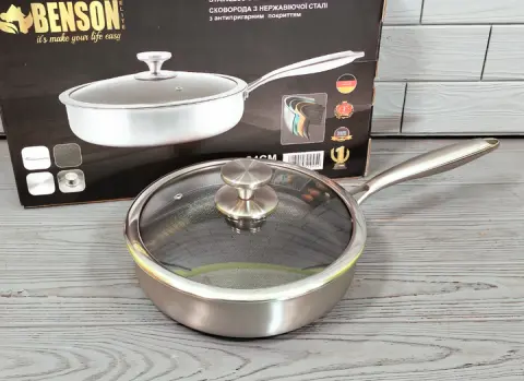 Cковорода глибока Benson із нержавіючої сталі 24 см (BN-586) - фото 2 Cковорода глибока Benson із нержавіючої сталі 24 см (BN-586) - фото 2
