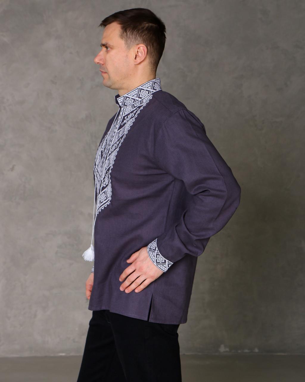 Вышиванка мужская Михаил с белой вишивкой р. 39 (KK-0822/39) - фото 3 Вышиванка мужская Михаил с белой вишивкой р. 39 (KK-0822/39) - фото 3