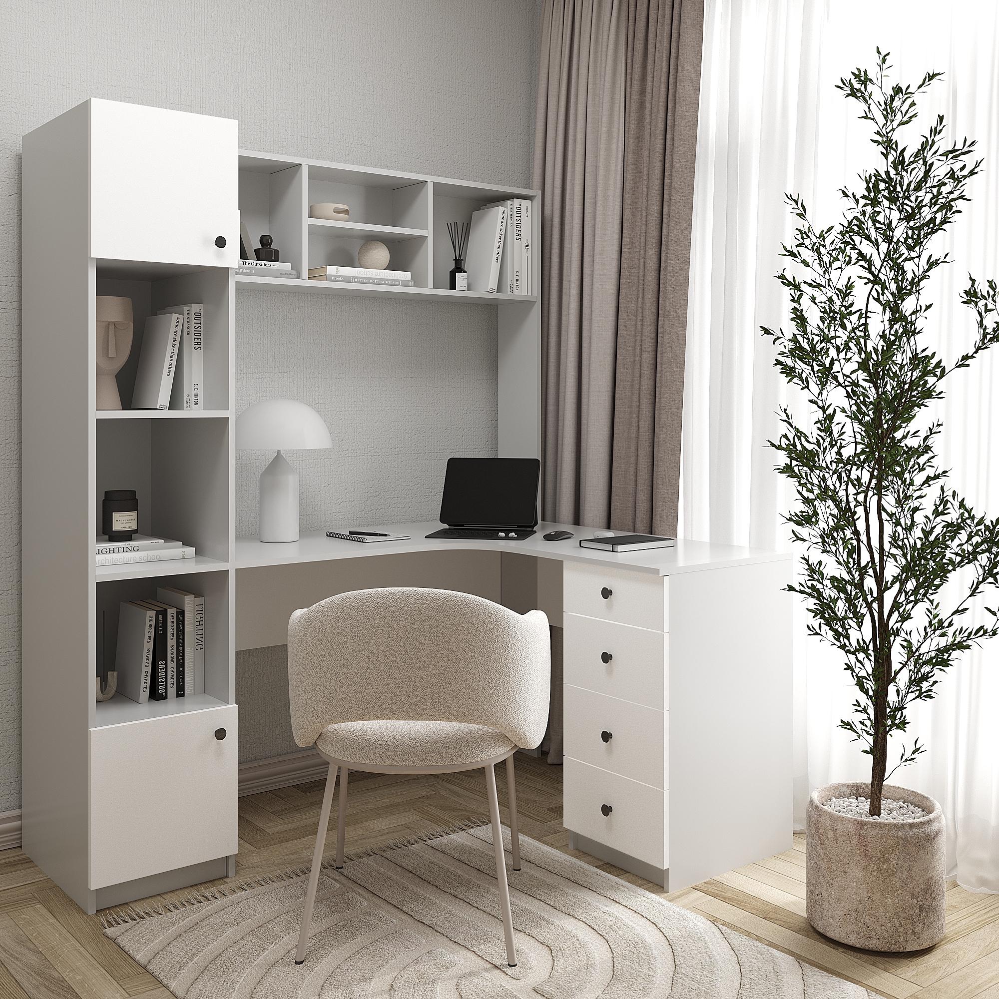 Письменный стол угловой СП-У сингл с полками и ящиками 1800х1690x1190 мм Серый/Белый