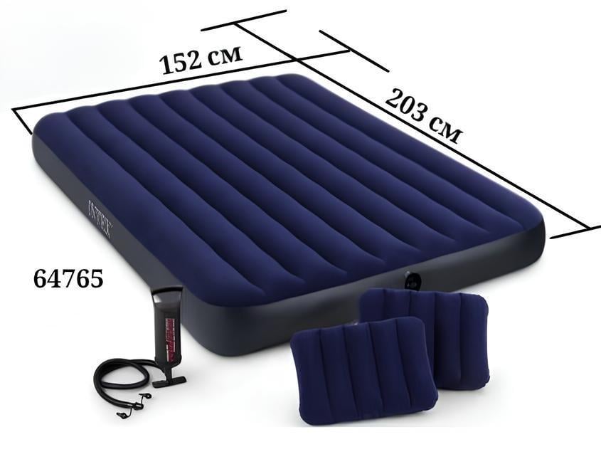 Надувний матрац двоспальний Intex 64765 з ручним насосом і 2 подушками та набором латок 6 шт. (2504176251) - фото 2