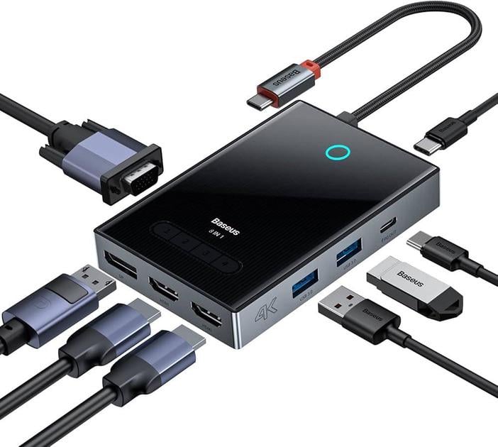 ᐉ Хаб-концентратор Baseus 8в1 на 4 монитора для Macbook/Windows/DP 8K ...
