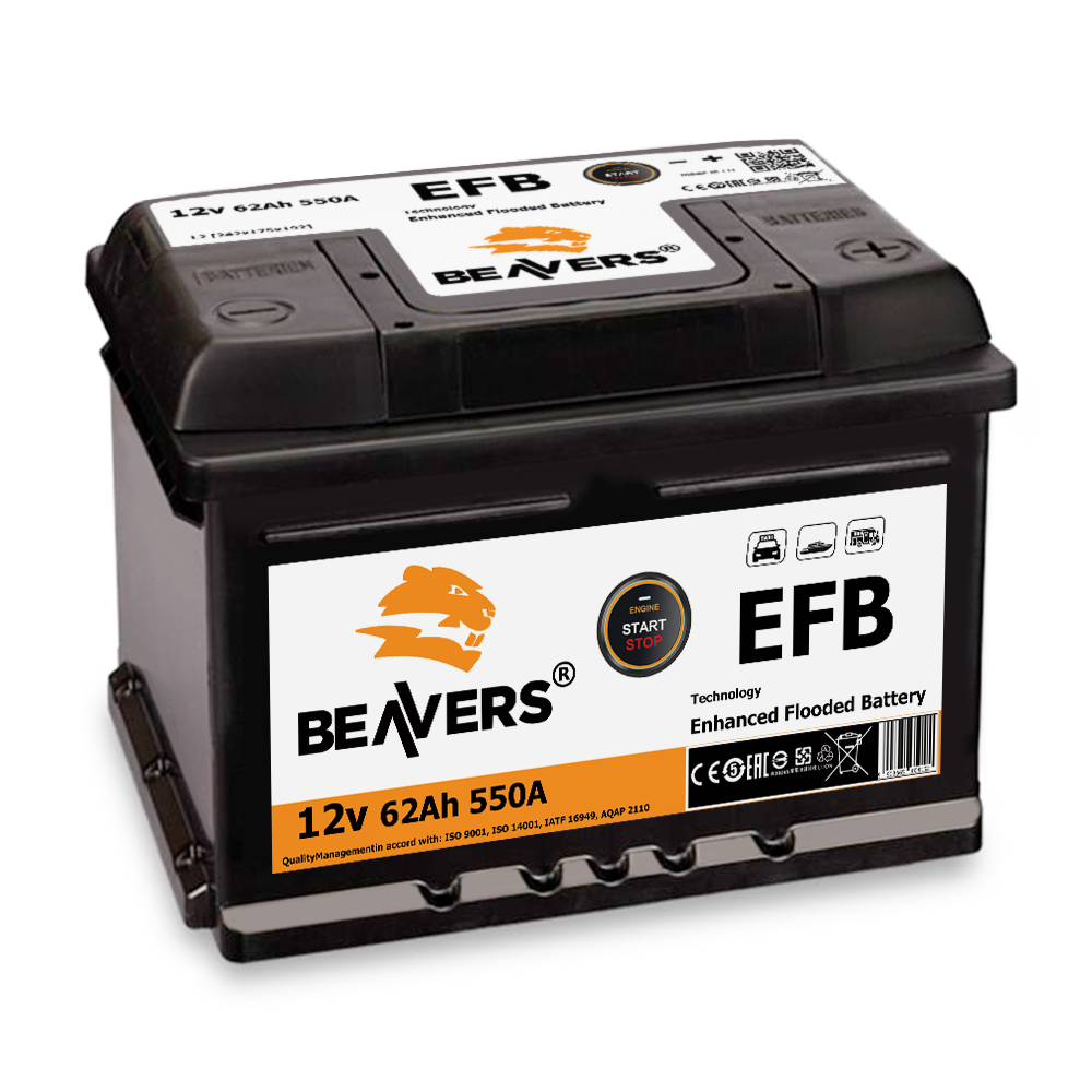 Аккумулятор BEAVERS 6СТ-62 R+ EFB 550А