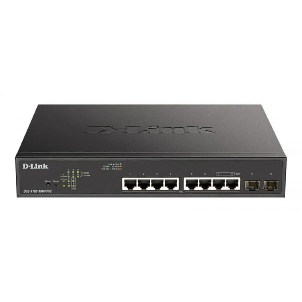 Коммутатор D-Link DGS-1100-10MPPV2/A3A 8xGE PoE 2xSFP L2 Black (2129001013)