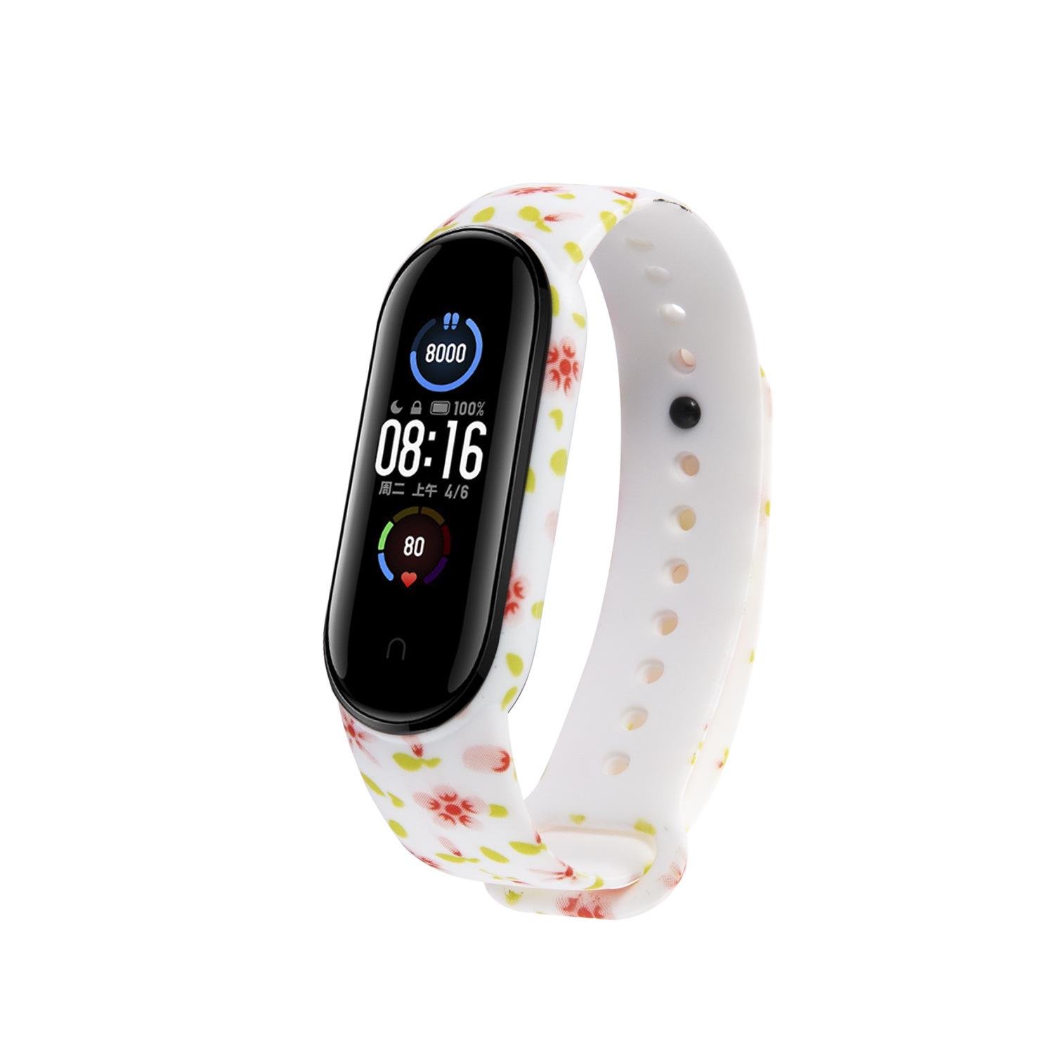 Ремешок MRK Цветы для фитнес браслета Xiaomi Mi Band 6/5 силиконовый Белый (46)