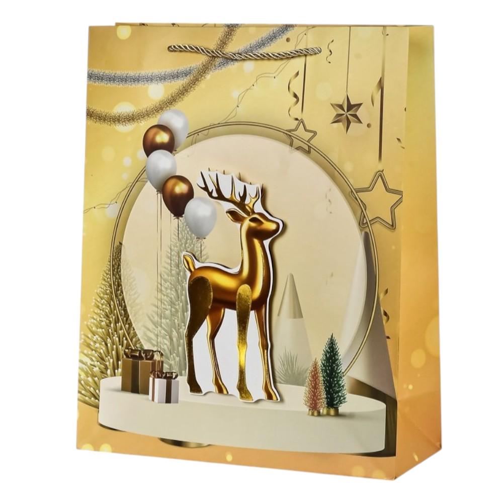 Подарунковий пакет з ручками Stenson New Year 3D 26х32х10 см Різнокольоровий (R96628-M)