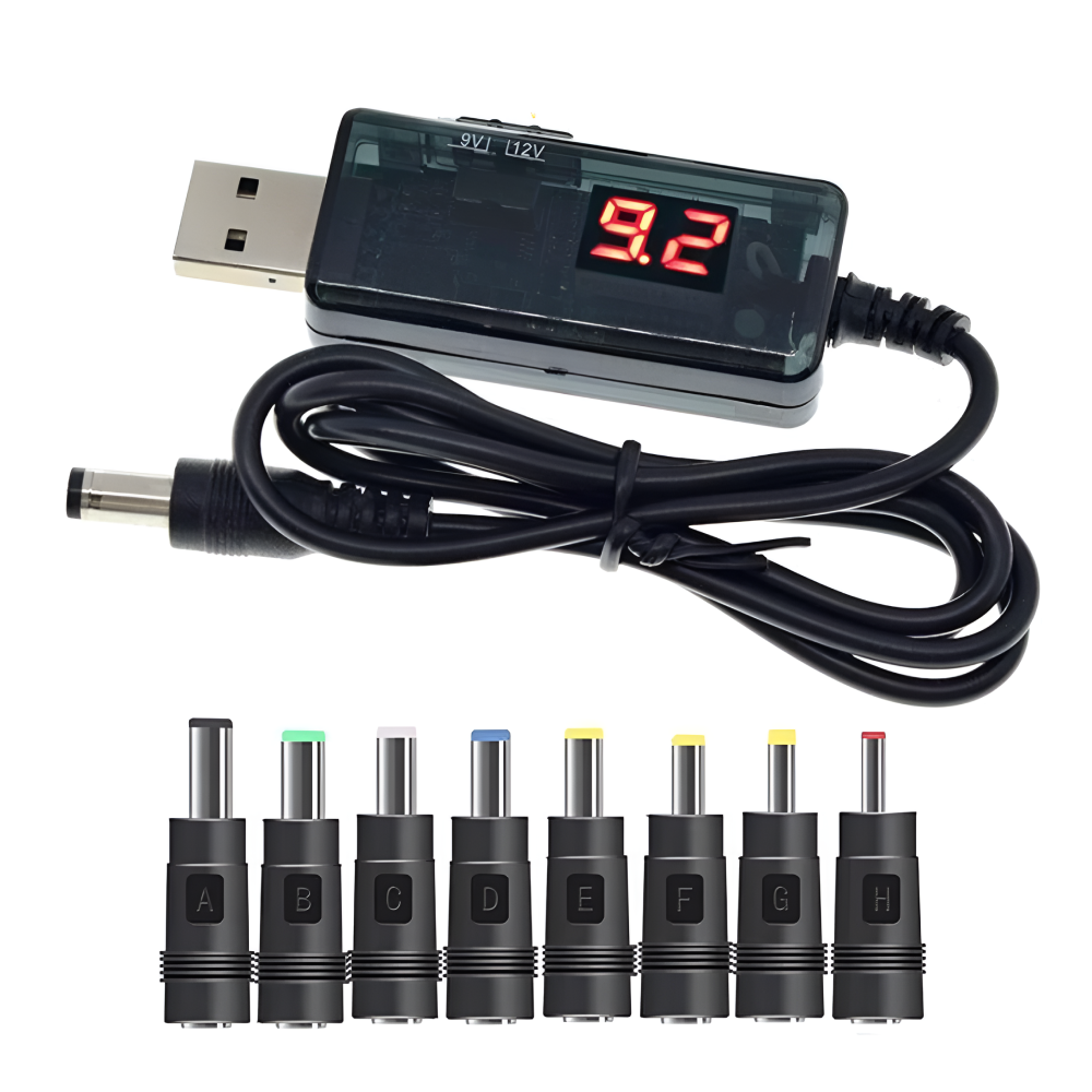 Кабель для роутера от повербанка с преобразователем USB DC 5,5 с 5 V на 9 V и 12 V 8 переходников (13ee2486) - фото 1