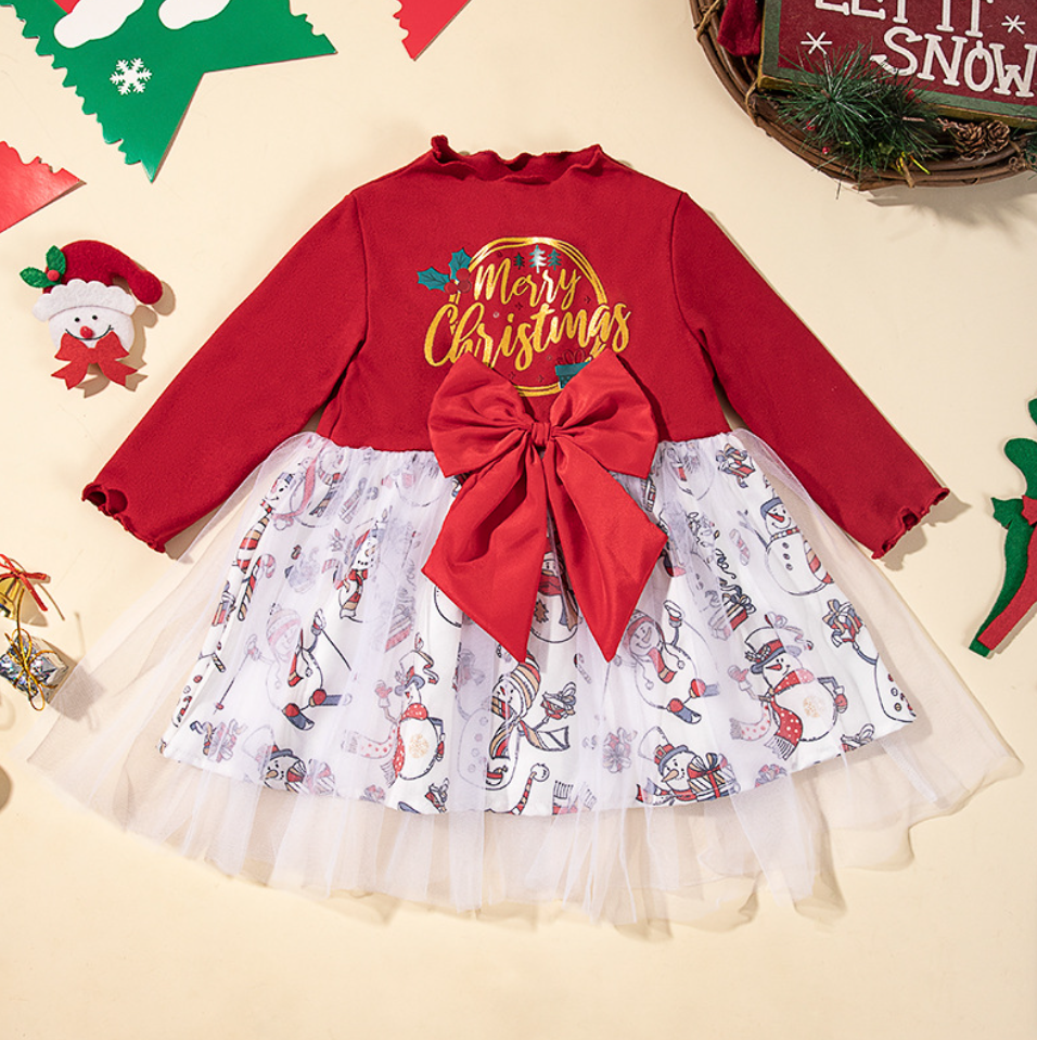 Плаття дитяче Новорічне з бантом дівчинці на 5-6 роки Червоний (СНБ2)