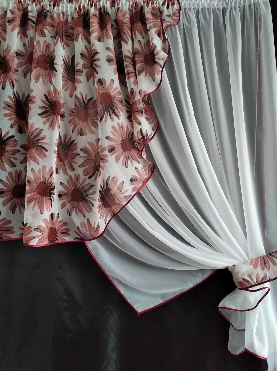 Занавеска кухонная Угол сетка с ламбрекеном батист 300х170 см Белый/Терракот (ул-23) - фото 2 Занавеска кухонная Угол сетка с ламбрекеном батист 300х170 см Белый/Терракот (ул-23) - фото 2