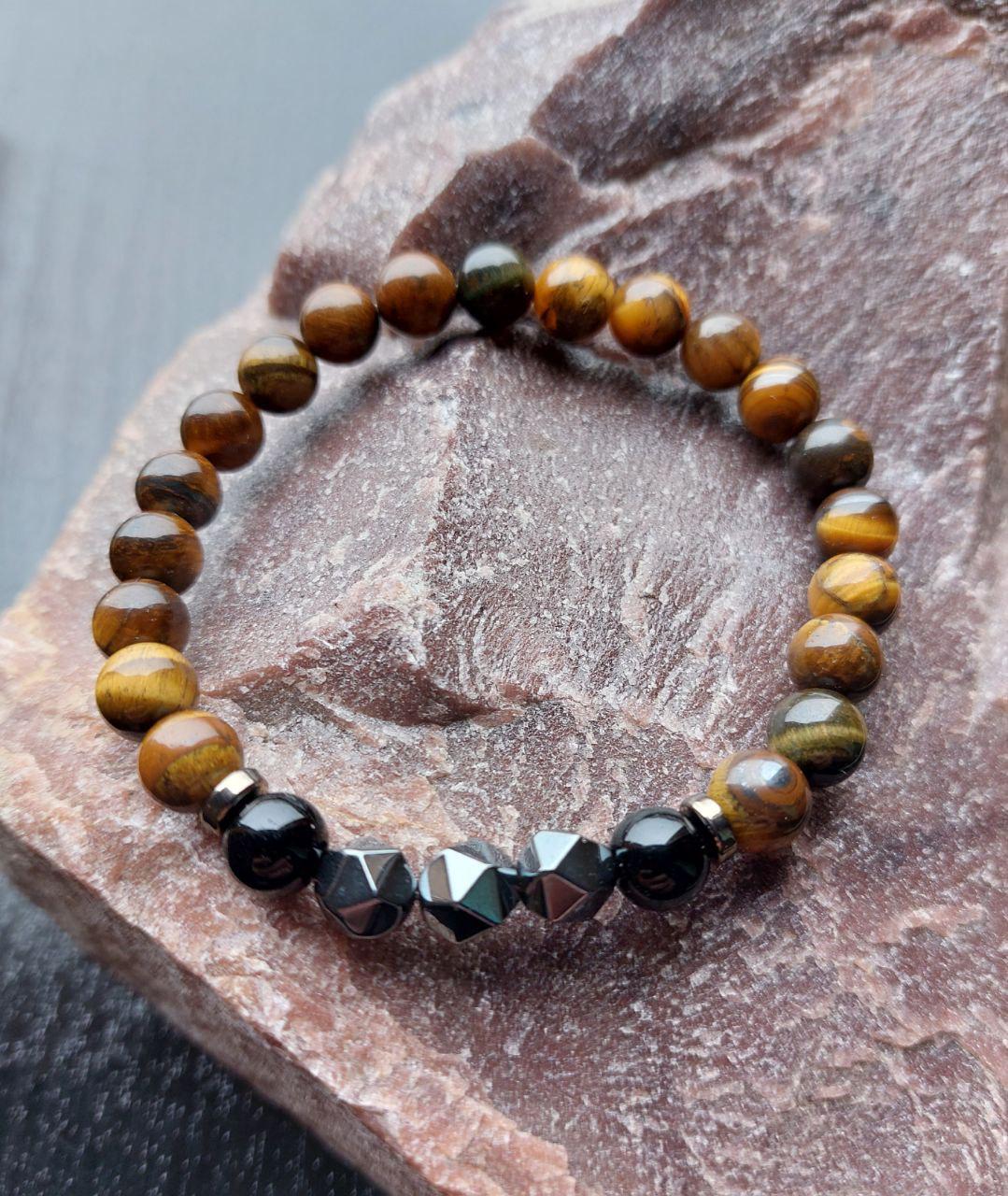 Браслет LITAURS из натурального камня тигровый глаз/гематит/агат L 18-21 см (250214-1)