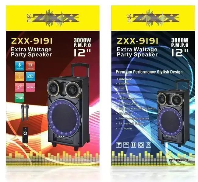 Портативна колонка акустична ZXX-9191 60 Вт TWS/FM/USB/TF/SD/BT/REC/LED 2 мікрофони 67х38х32 см Чорний (21811774) - фото 6