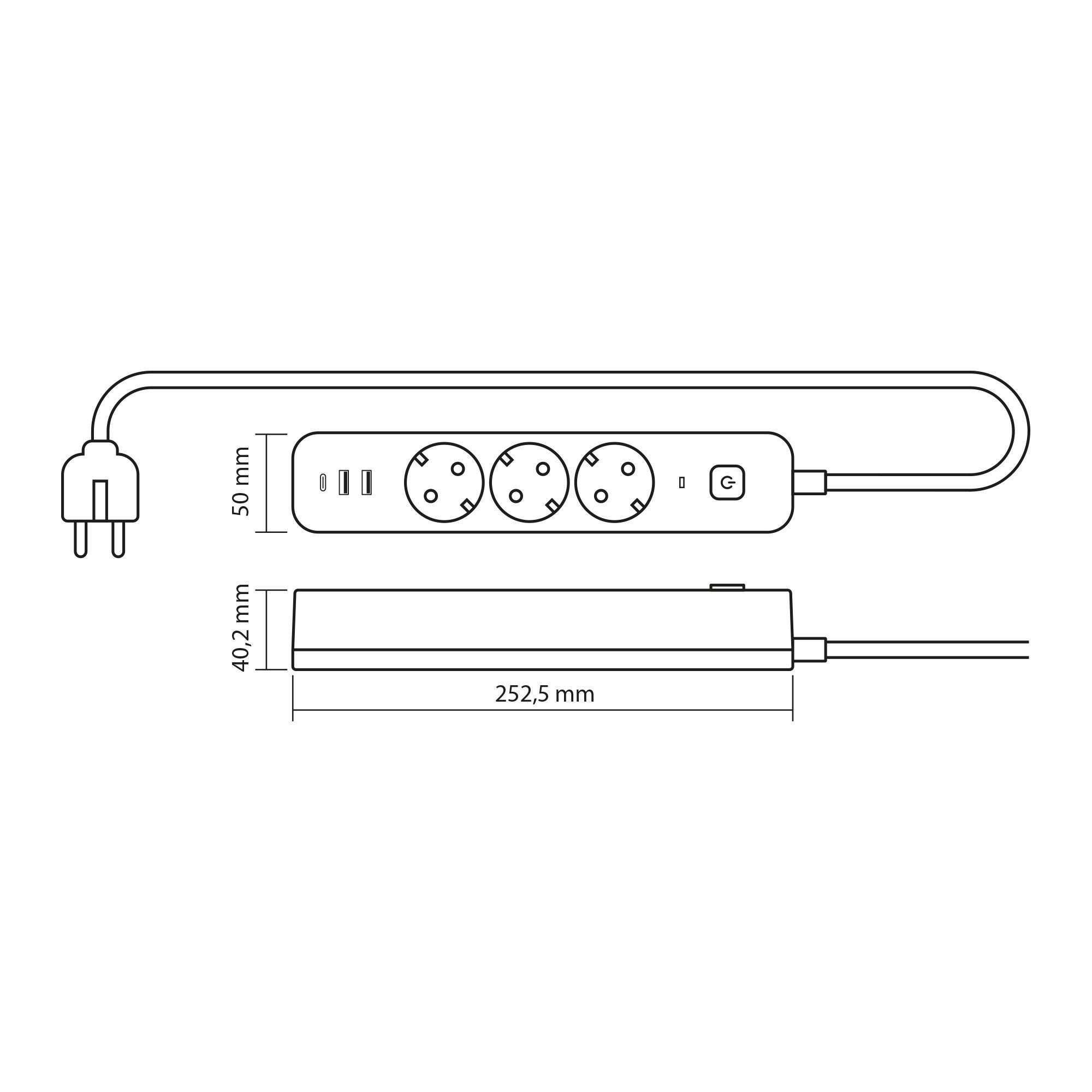 Удлинитель Videx ONCORD 2хUSB/USB-C 3 гнезда с заземлением/кнопкой/шторками 3 м Черный (VF-PD33G2U1C-B) - фото 12
