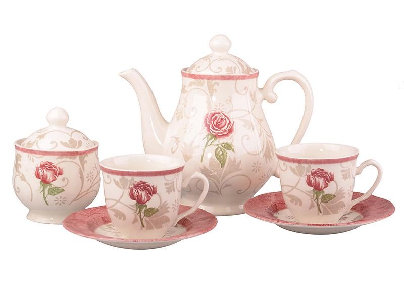 Чайный сервиз Lefard Дамаск фловер пенк на 6 персон с чайником Розовый (910-084)