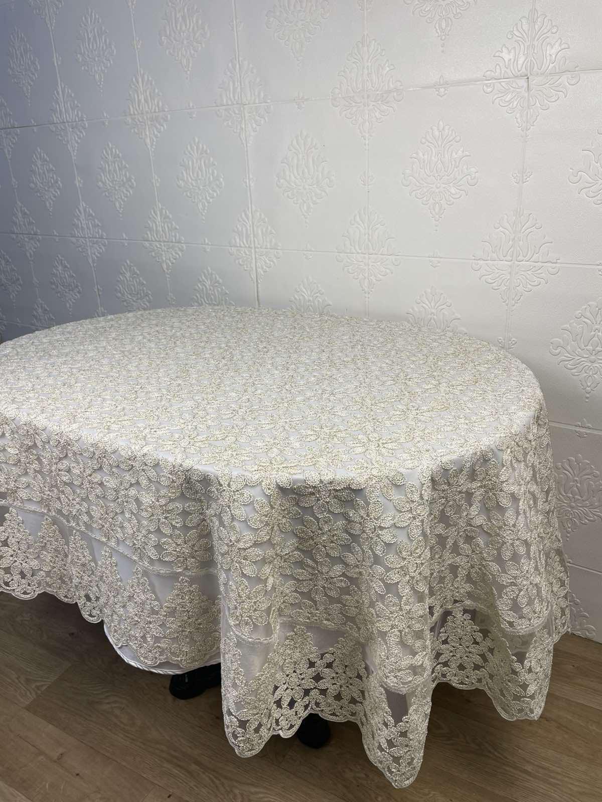 Скатертина велюрова Acme Tekstil PVS Lux Daisy ovale 160x300 см Capuccino (CN37721) - фото 2