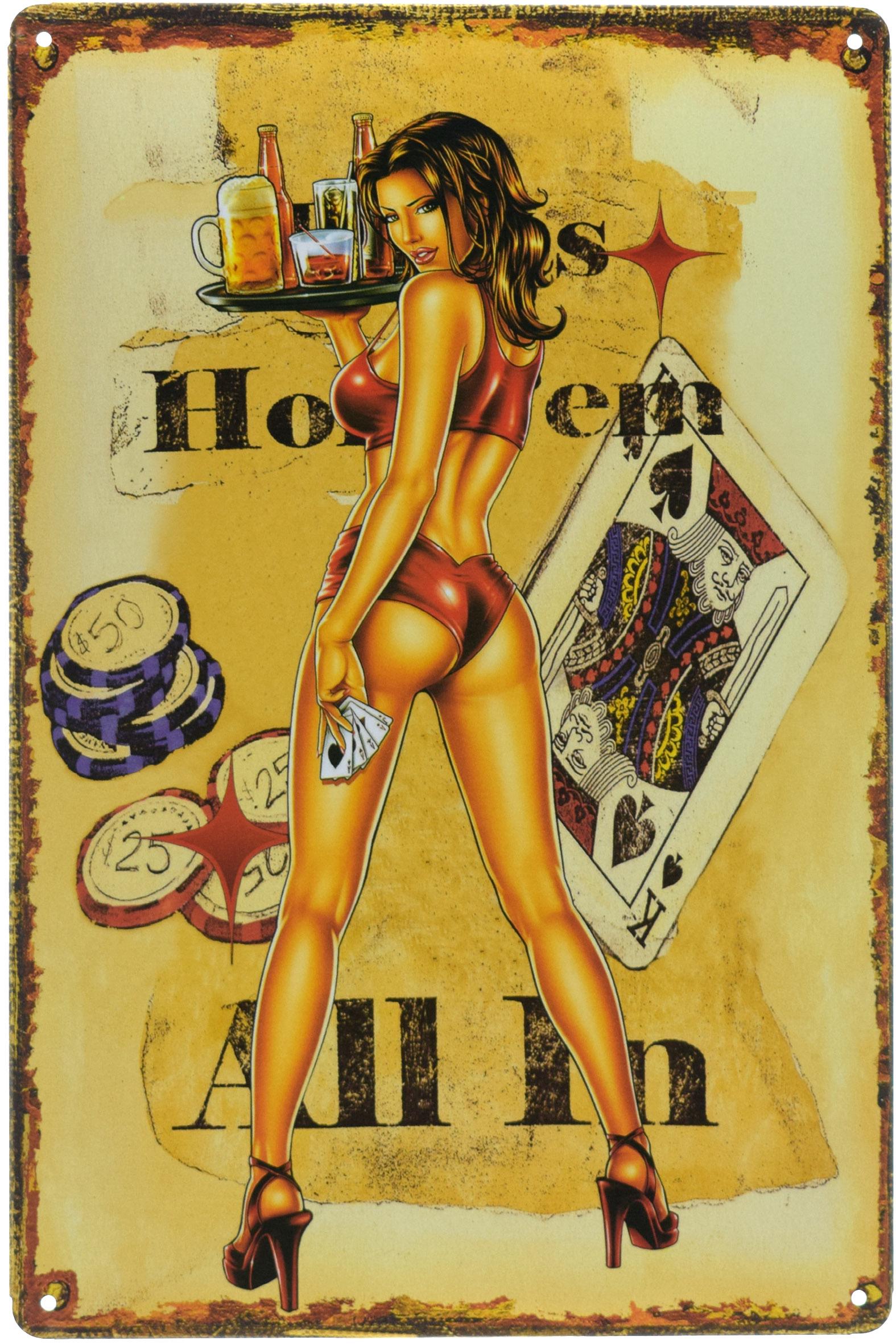 Табличка металлическая Казино Texas Holdem All In 20x30 см