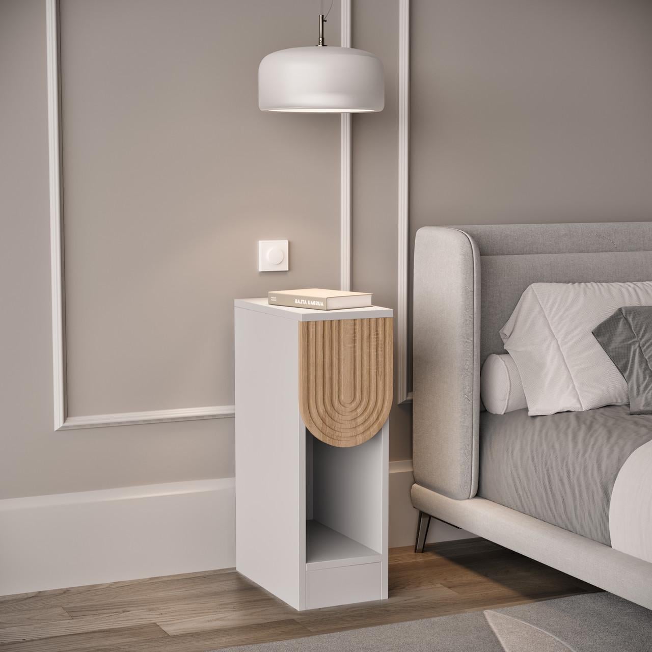 Тумба прикроватная узкая T-13 с одним ящиком без ручек 200х350х595 мм Белый/Карпатская елка (21995566)