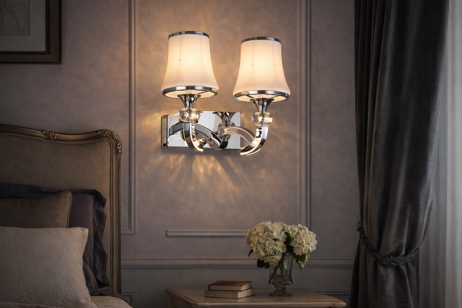 Бра сучасне класичне з 2 ріжками що світяться Хром (8341/2HR)