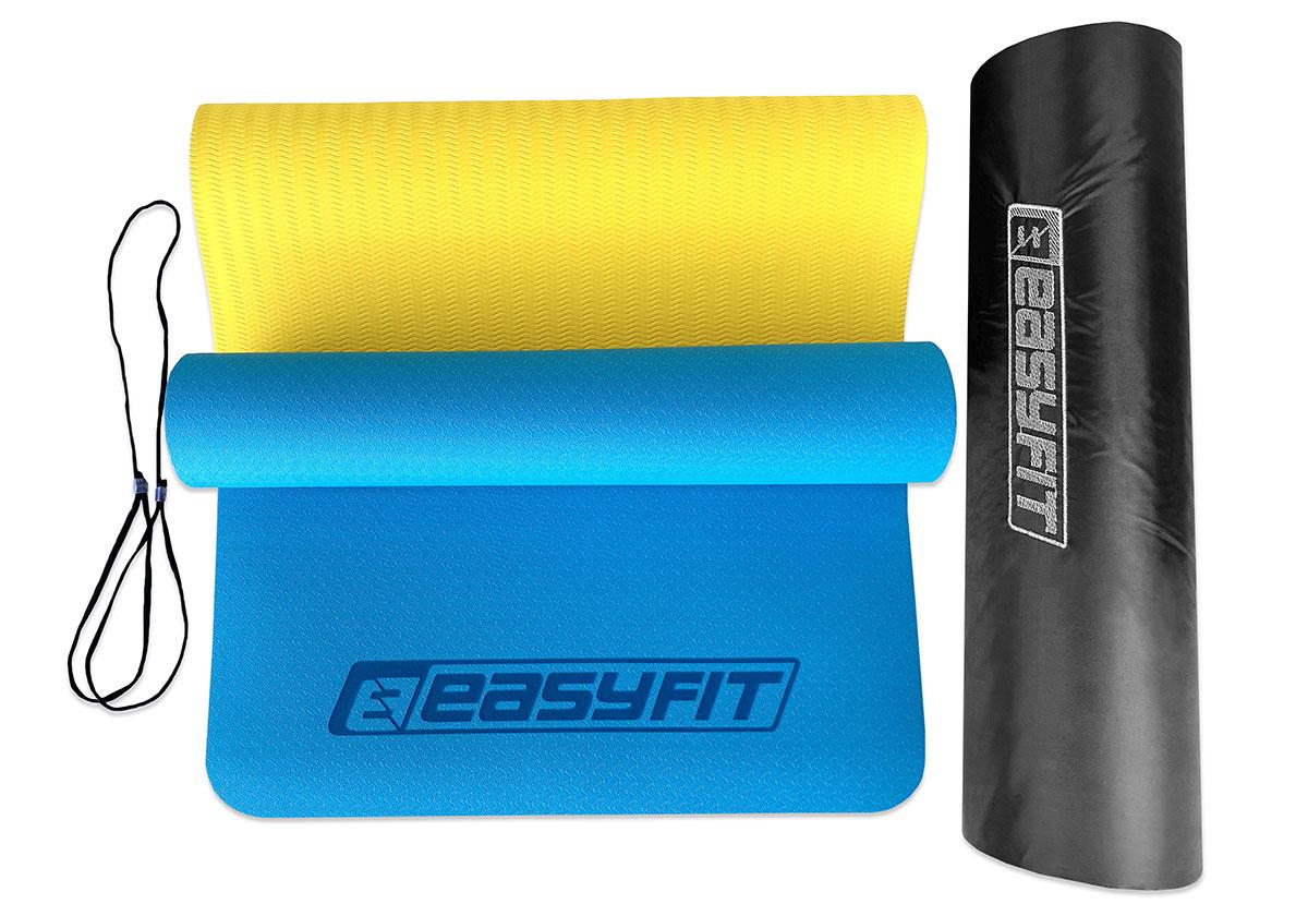 Килимок для йоги EasyFit TPE+TC із чохлом 183х61 см Синій/Жовтий (EF-TPE6sBEY) - фото 2