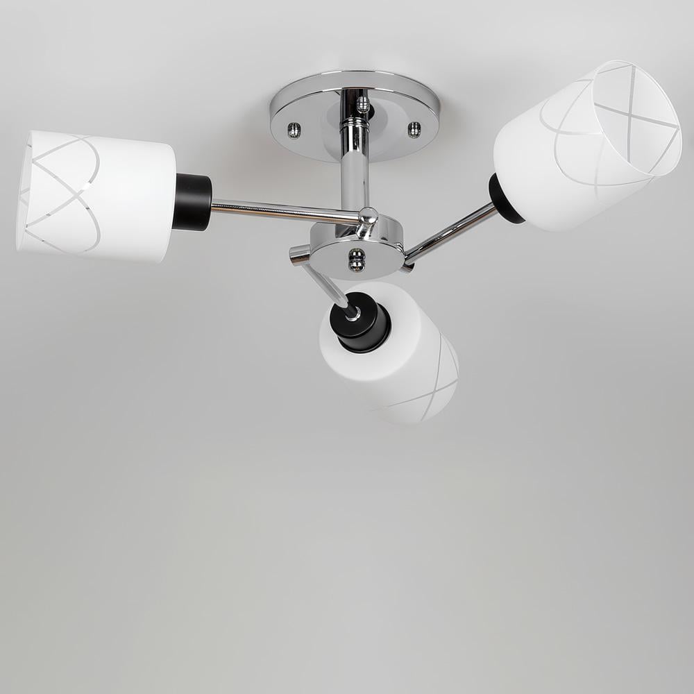 Люстра потолочная Light House SH-20513/3 CR/BK E27 плафоны белые 370х300х160 мм Хром/Черный