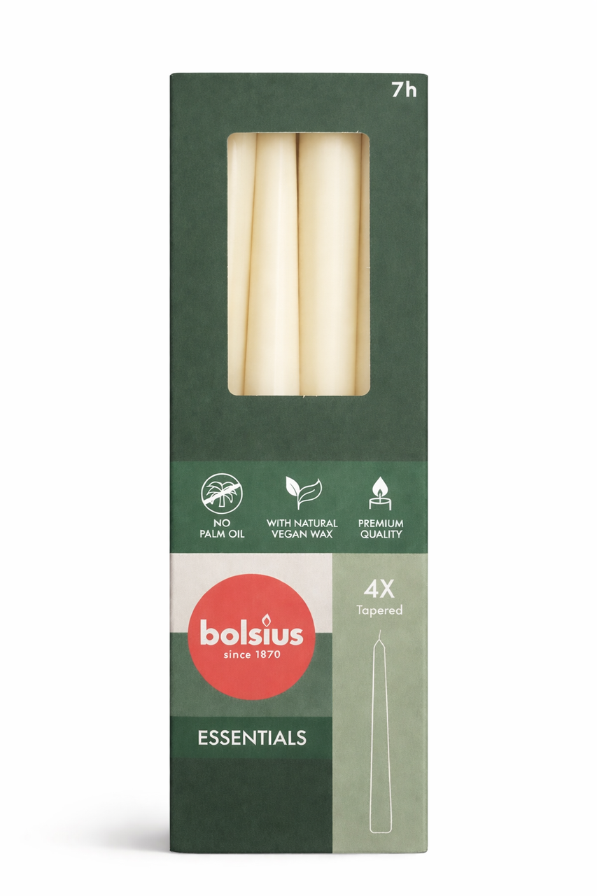 Свеча конусная Bolsius 245/24 4 шт. Ivory