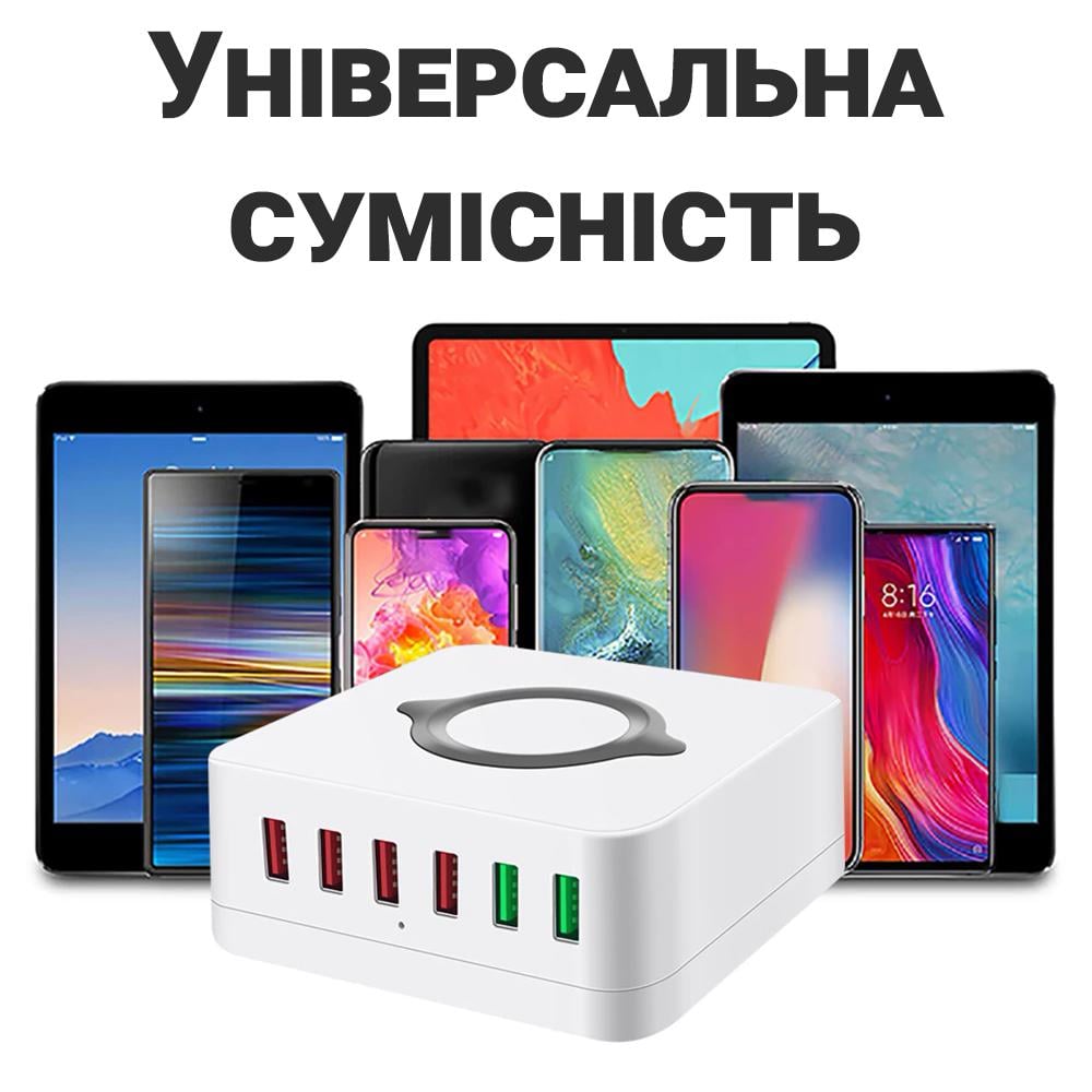 Мультизарядна док-станція Addap MCS-E6 на 6 USB портів з бездротовою зарядкою 75 W - фото 13