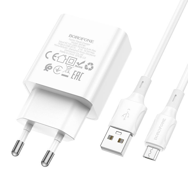 Зарядний пристрій Borofone Micro USB Cable Aspirer 1 USB 2,1 A White (562197) - фото 3