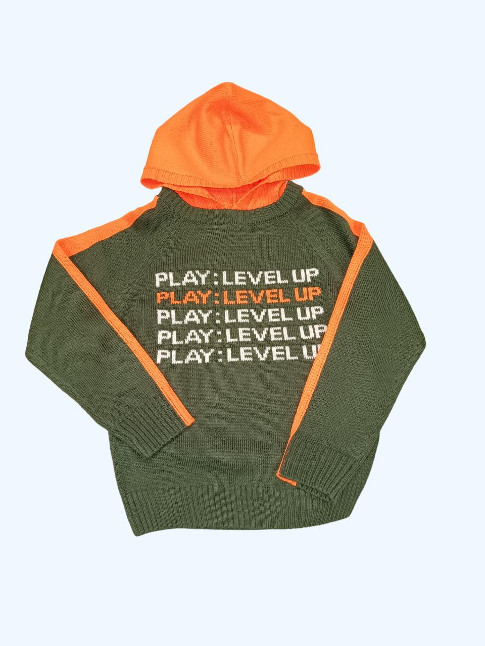 Светр дитячий з капюшоном для хлопчика OVS 116 см Зелений/Помаранчевий (0080)