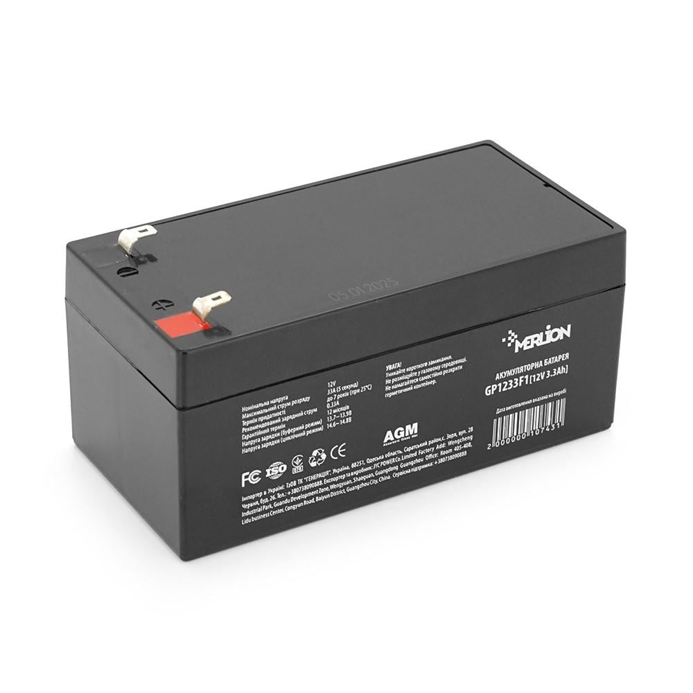 Батарея аккумуляторная MERLION AGM GP1233F1 12 V 3,3Ah