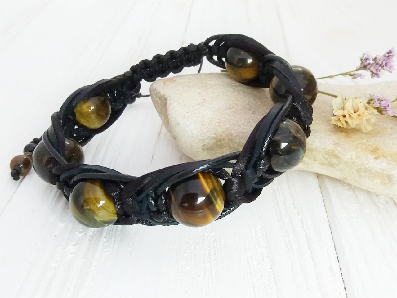 Браслет мужской из Тигрового глаза тройной оплет d 12 мм (1890265814)