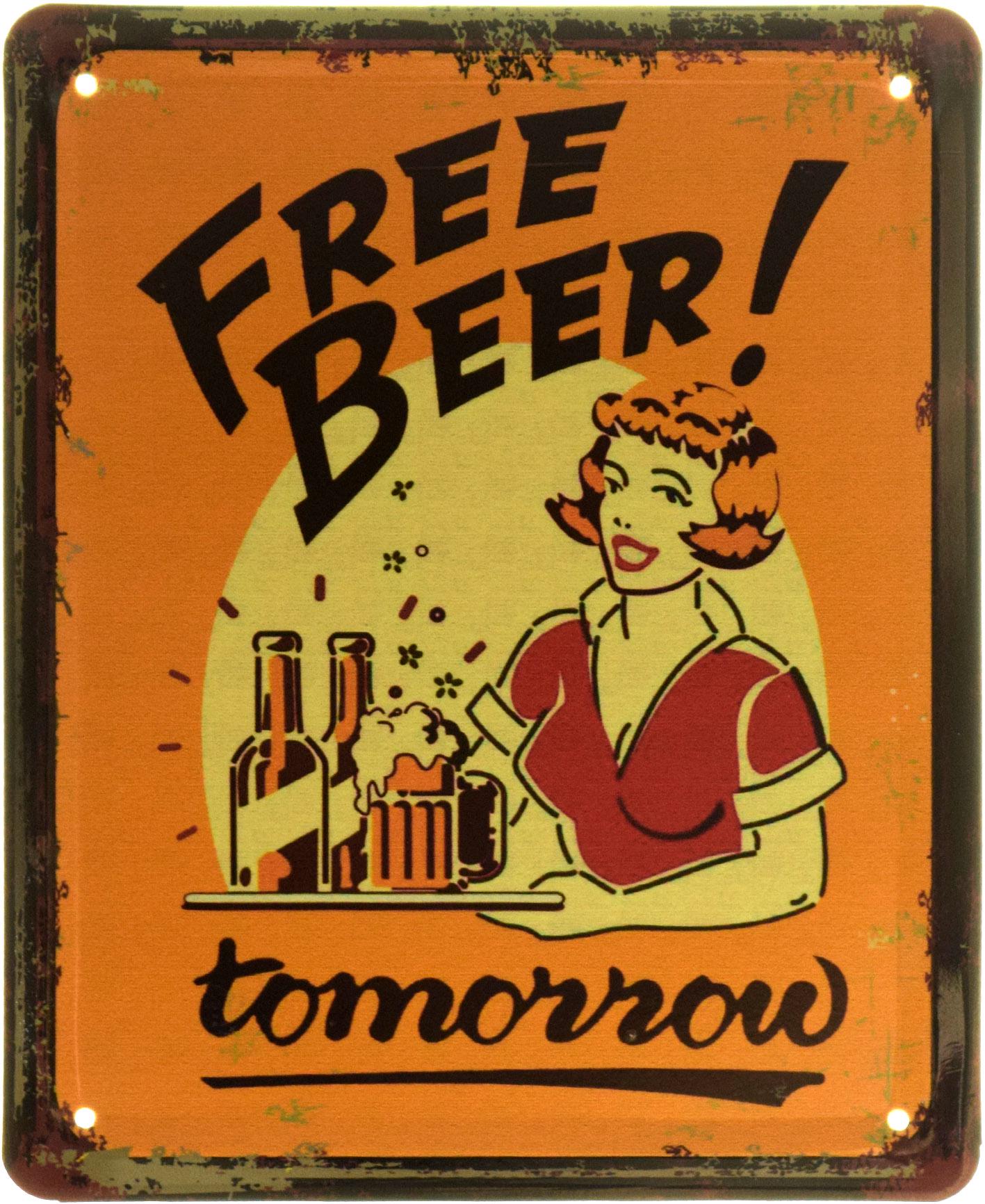 Табличка металева "Free Beer Tomorrow" 18x22 см (ms-103825)
