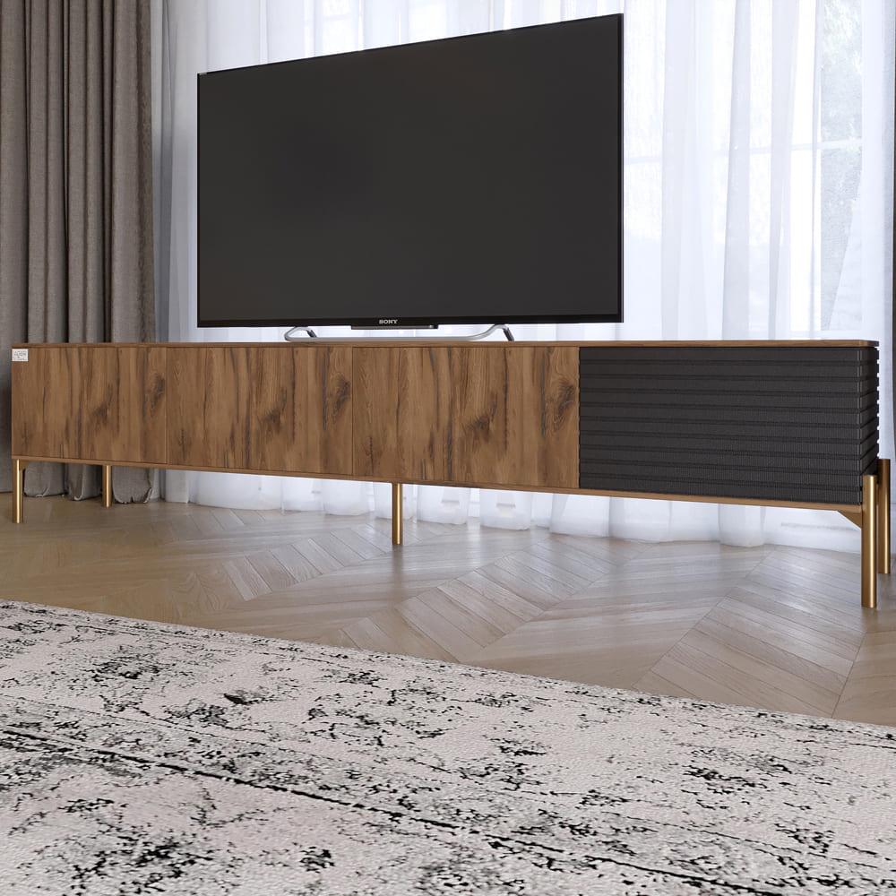 Тумба под телевизор Lion Грей на золотых металлических ножках Дуб Ливорно/Асфальт (000-000-2457)