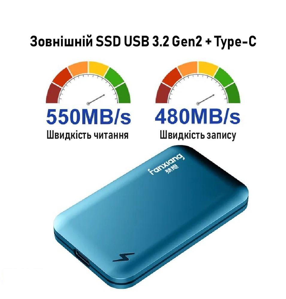 Твердотельный накопитель XON Portable SSD X1 250 GB USB 3.2 Gen2 Type-C Blue (XSSD0232CB) - фото 2