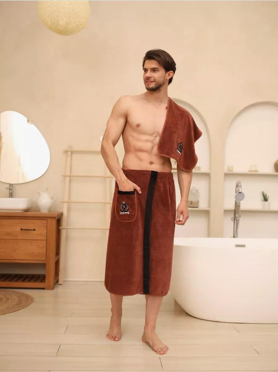 Набор для сауны юбка полотенце микрофибра 85х150 см Коричневое (Д-novo-m-sauna-0017)