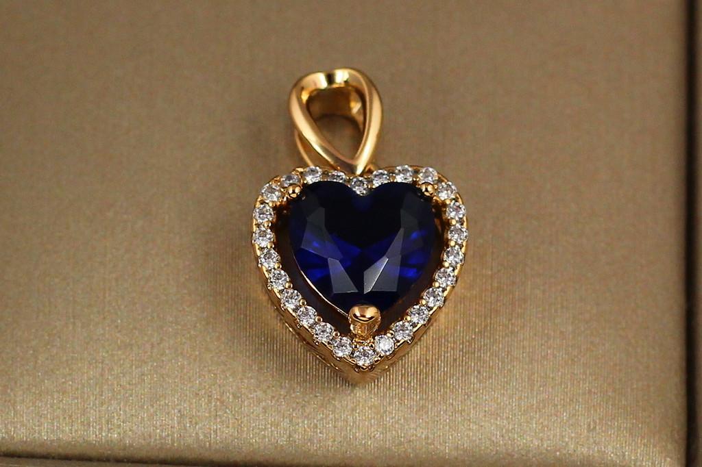 Кулон Xuping Jewelry синее сердце в ободке из мелких фианитов для тонкой цепи 1,2 см Золотистый (2151564214)