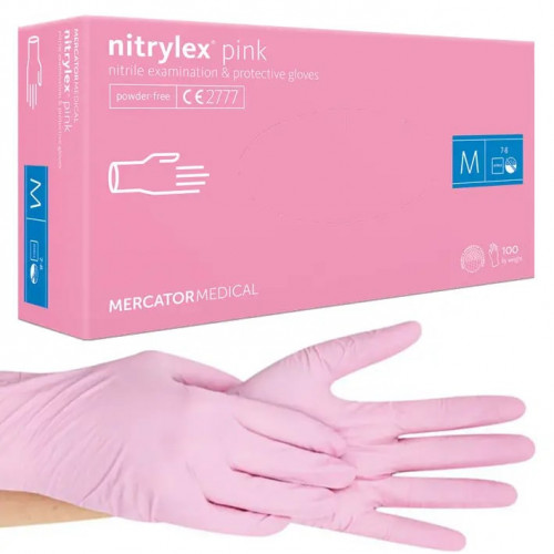 Перчатки нитриловые Mercator Nitrylex Pink неопудренные 100 шт. M Pink (011389)