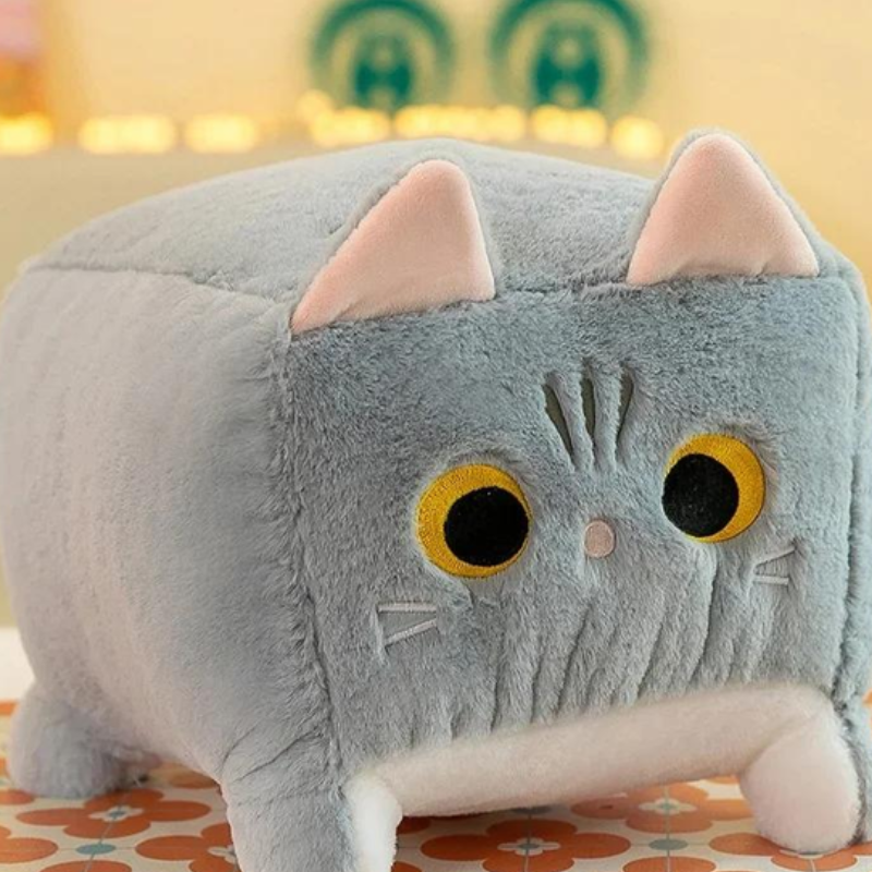 Игрушка мягкая плюшевая котик квадратный 40 см Серый