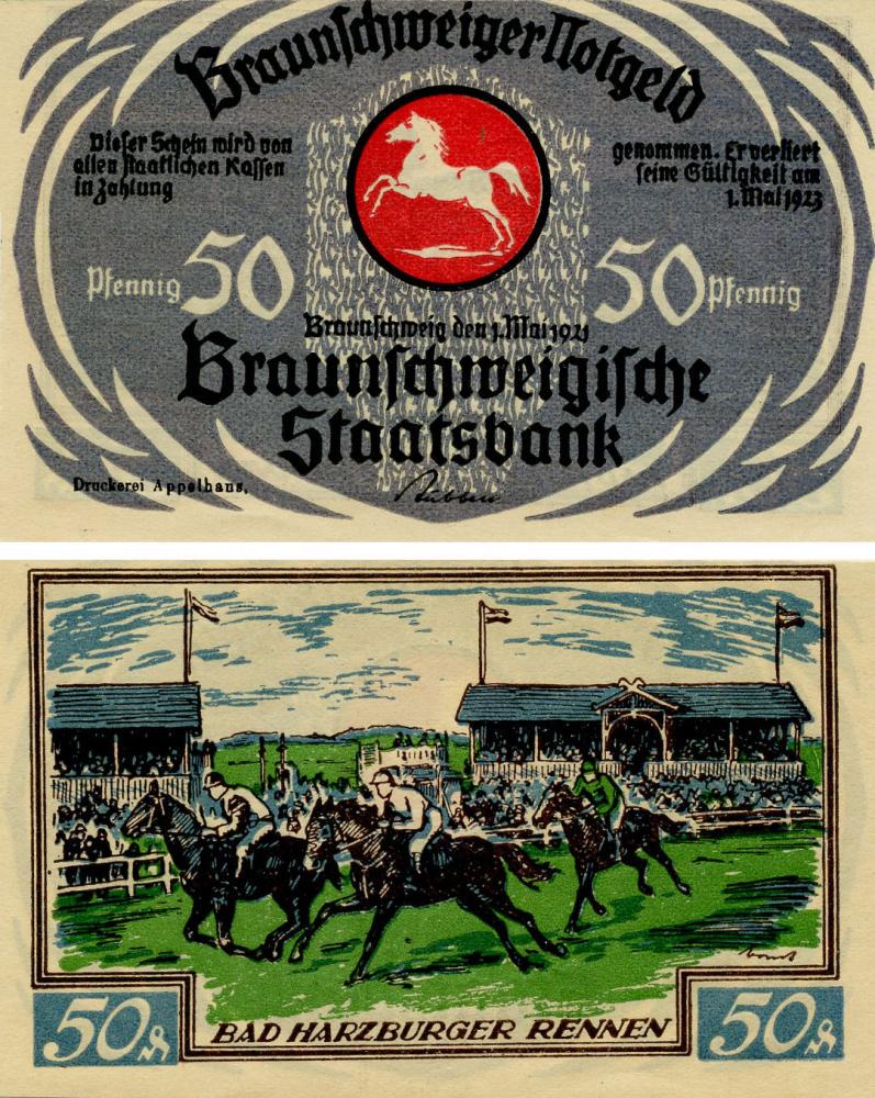 Коллекционная банкнота Германия Нотгельд 50 пфеннигов 1923 F-VF Бад-Гарцбург (Б16108)