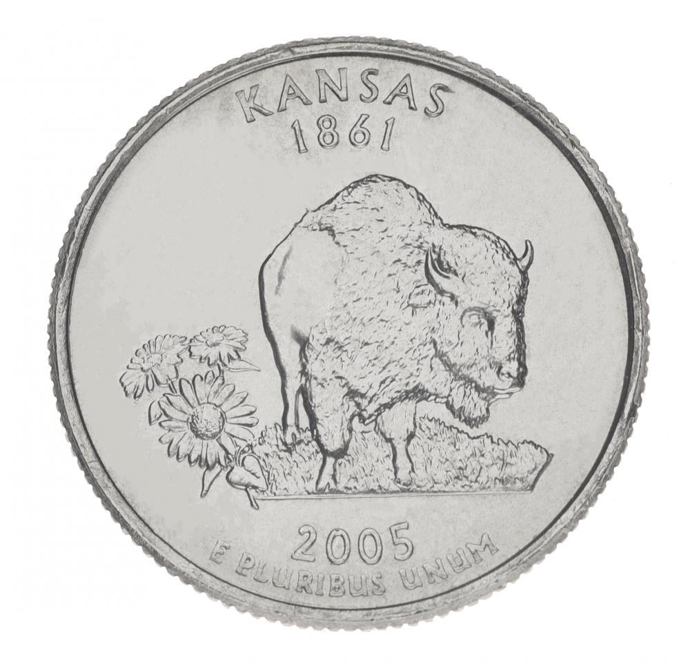 Коллекционная монета США 25 центов 2005 P Штаты и территории - Канзас UNC (KM#373)