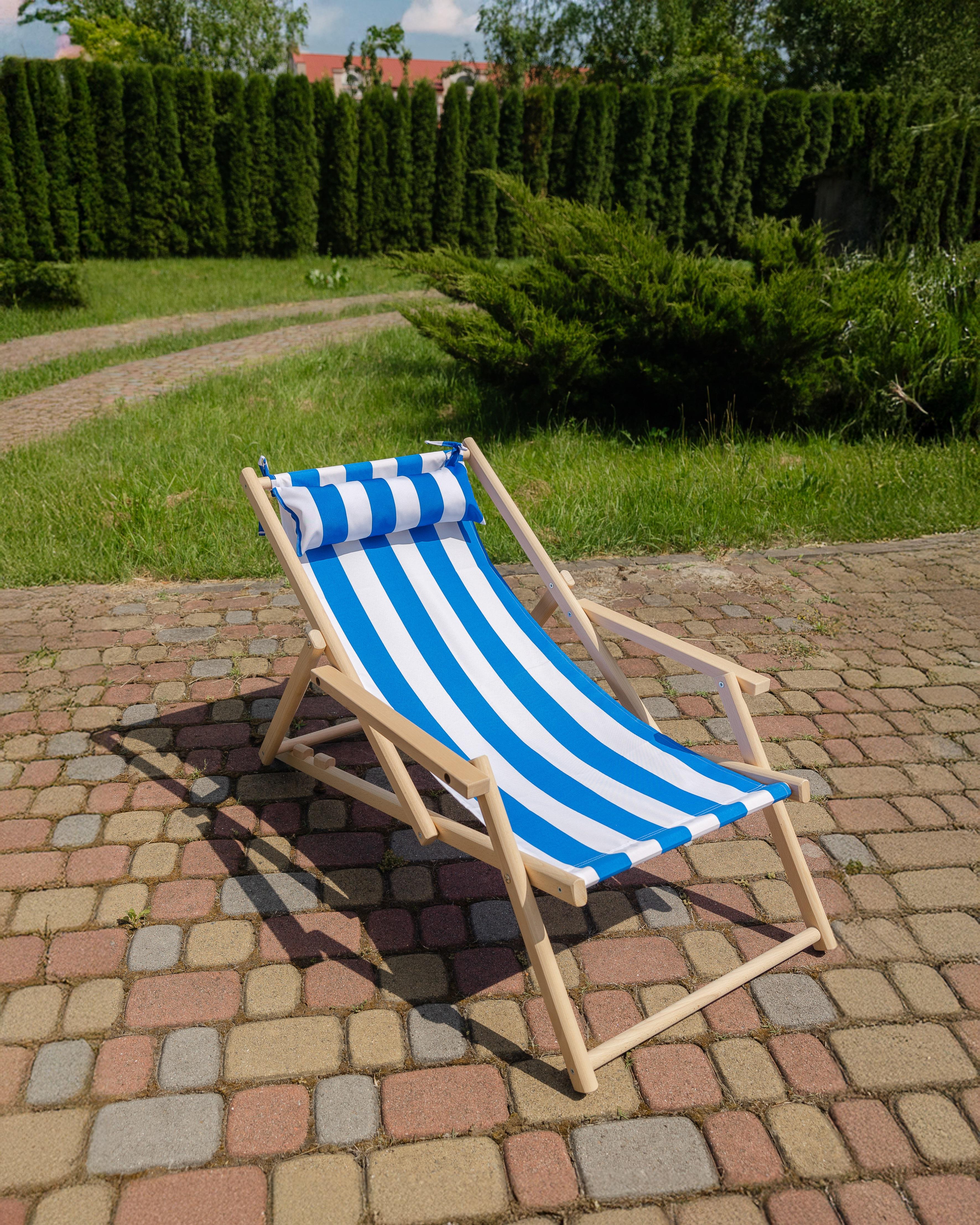 Шезлонг дерев'яний розкладний XRmaster з підлокітниками та підголовником Синьо-білий (0002249) - фото 7 Шезлонг дерев'яний розкладний XRmaster з підлокітниками та підголовником Синьо-білий (0002249) - фото 7
