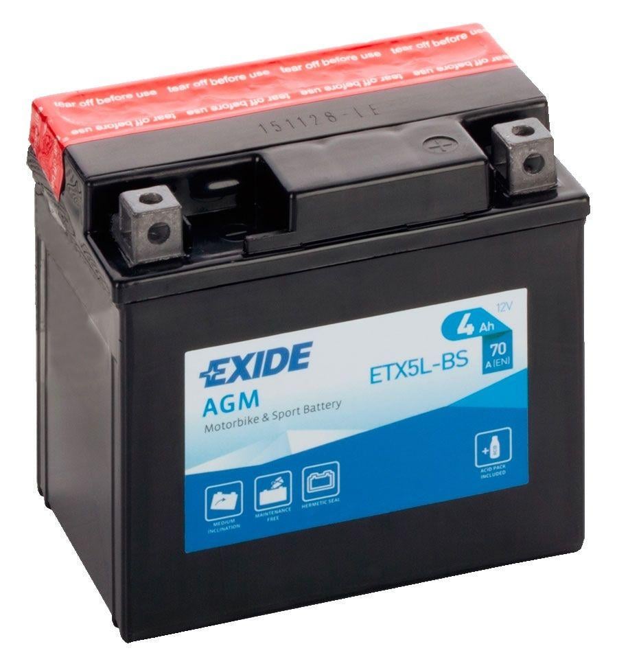 Акумулятор мото EXIDE AGM EN ETX5L-BS 6СТ-4Ah 70А (98014)