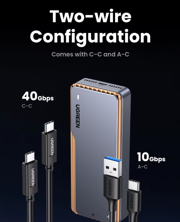 Кишеня зовнішня UGREEN CM642 40Gbps M.2 NVMe SSD to USB4 SSD Case - фото 2