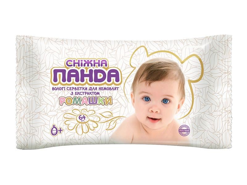 Влажные салфетки для новорожденных Снежная Панда №64 с экстрактом ромашки (000003020)