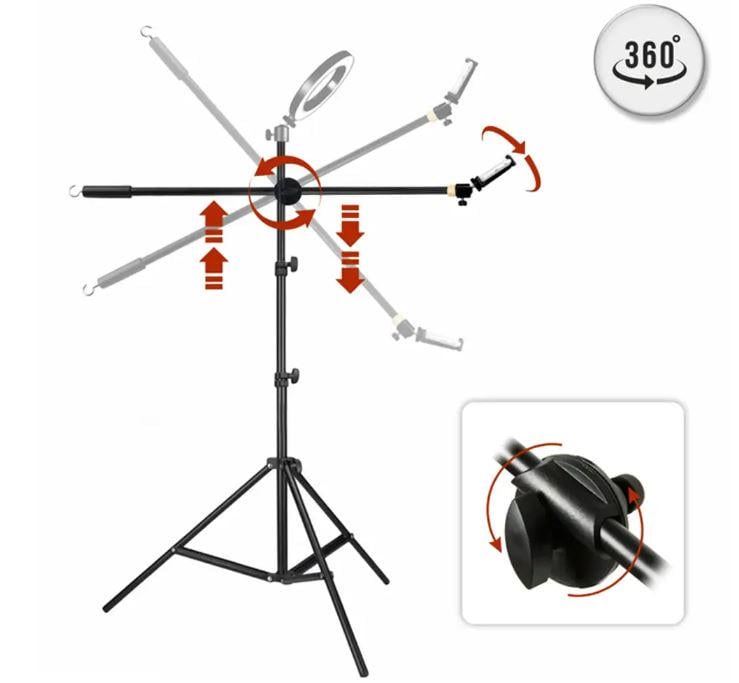 Штатив-тренога складной журавль H13 с креплением под лампу и телефон Black - фото 5
