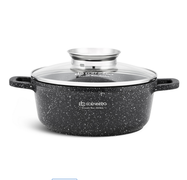 Кастрюля Edenberg с мраморным покрытием и стеклянной крышкой 5,6 л/26 см (EB-8119) - фото 2 Кастрюля Edenberg с мраморным покрытием и стеклянной крышкой 5,6 л/26 см (EB-8119) - фото 2