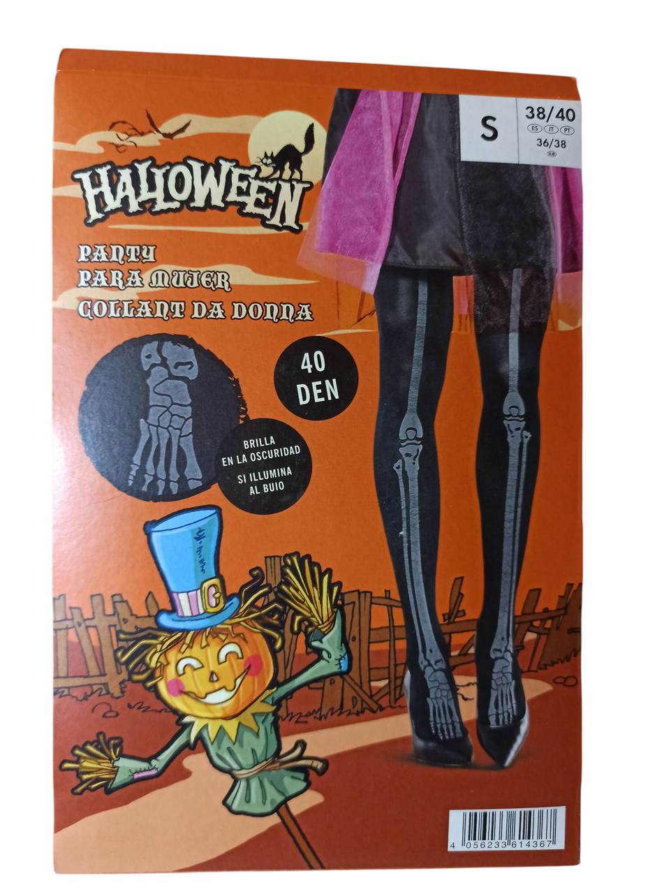 Колготки Скелет принт светятся в темноте на Хэллоуин 40 den S 38-40 Черный (L0560) - фото 4