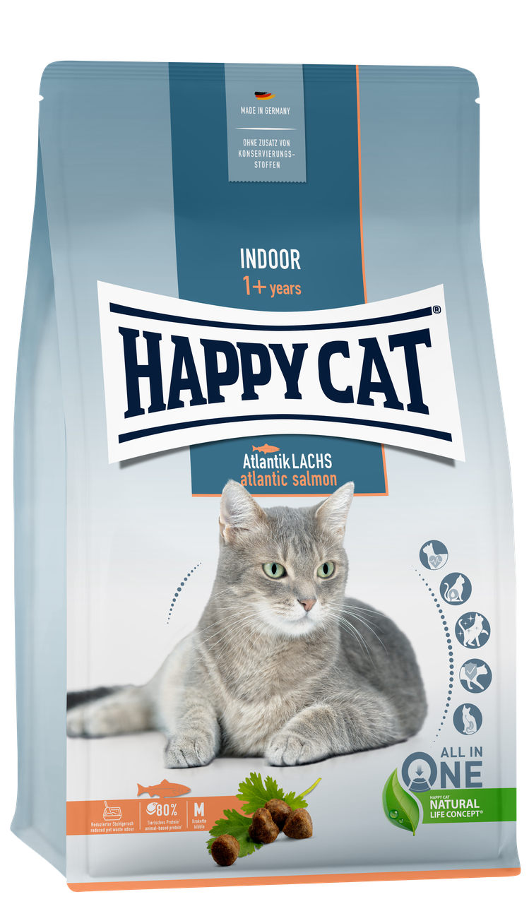 Сухой корм для взрослых котов Happy Cat Indoor Atlantik Lachs с лососем 4 кг (70589)